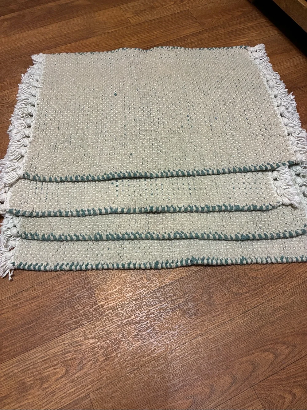 4 Teal Woven Cotton Placemats with Fringe Set of 4